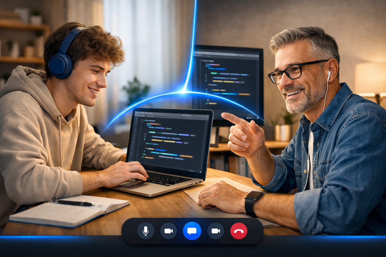 Mentor ekran paylasimi ile ogrenciye yardim ediyor